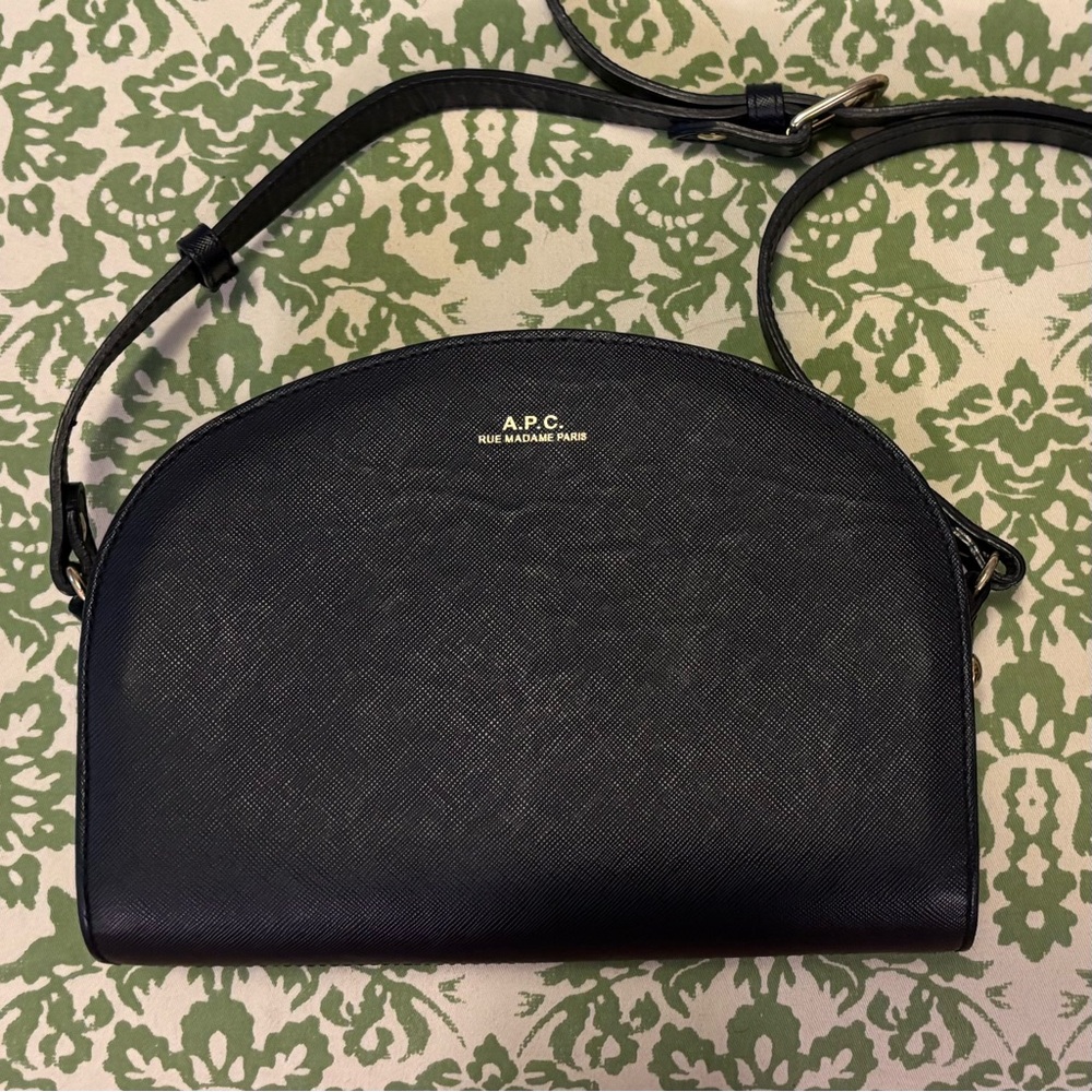 A.P.C. navy half moon demi-lune bag, leather crossbody